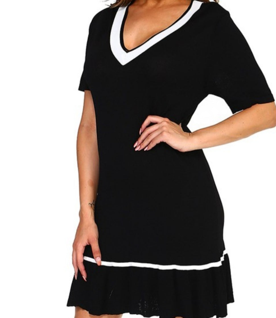 V Neck Black Dress